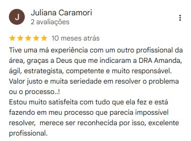 Avaliação 4 de cliente da Dra. Amanda Russo Nobre no Google