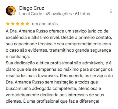 Avaliação 8 de cliente da Dra. Amanda Russo Nobre no Google